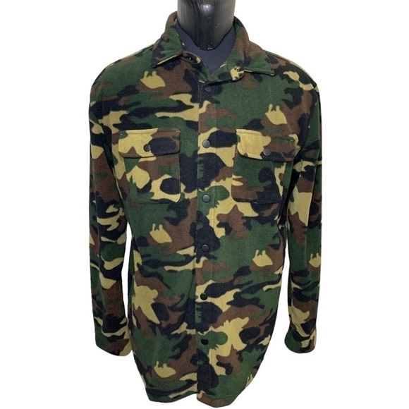 Djab Simons Green Fleece Sweater Jacket Camo Shacket Snap Buttons Sz L Hunting - Picture 1 of 13